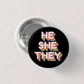 Hij/Zij spreekt regenboog 3D retro uit Ronde Button 3,2 Cm (Voorkant /achterkant)