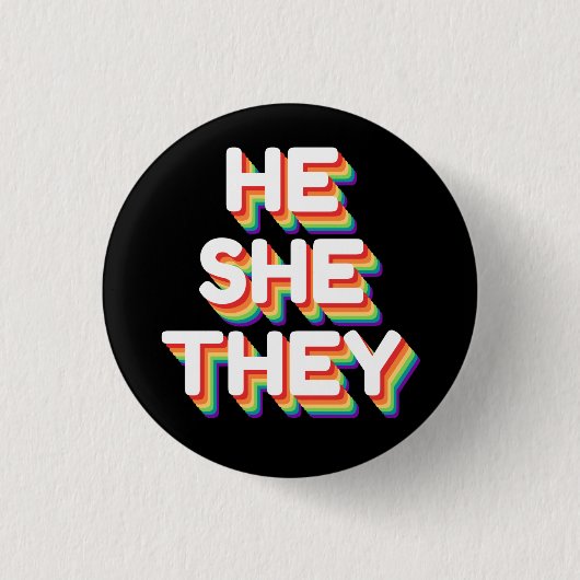 Hij/Zij spreekt regenboog 3D retro uit Ronde Button 3,2 Cm (Voorkant)