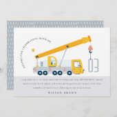 Hijsauto Bouwvoertuig Kinderverjaardag Bedankkaart (Voorkant / Achterkant)