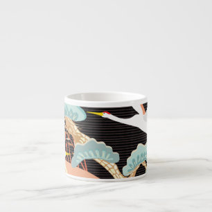 Hijskranen, reigers: Japans vogelpatroon. Espresso Kop