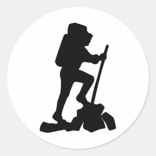 Hiker Silhouette Emblem Grafisch Design Backpacker Ronde Sticker