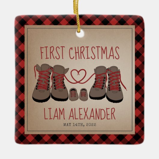Hiking Boots Baby's eerste kerstcadeautje Keramisch Ornament (Voorkant)