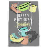 Hiking Camping Collage Personalized Medium Cadeauzakje (Achterkant)