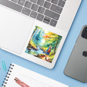 Hiking Girl Sticker (Laptop met iPhone)