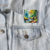 Hiking Girl Vierkante Button 5,1 Cm (In situ)