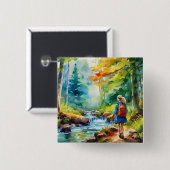 Hiking Girl Vierkante Button 5,1 Cm (Voorkant /achterkant)