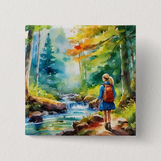 Hiking Girl Vierkante Button 5,1 Cm (Voorkant)