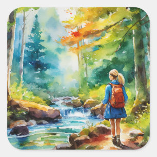 Hiking Girl Vierkante Sticker