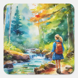 Hiking Girl Vierkante Sticker