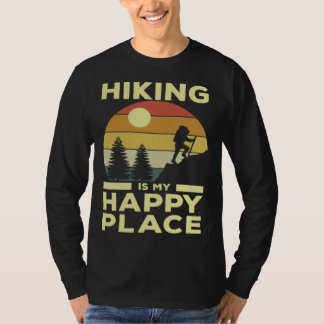 Hiking is My Happy Place Retro Sunset Mountain Cli T-shirt