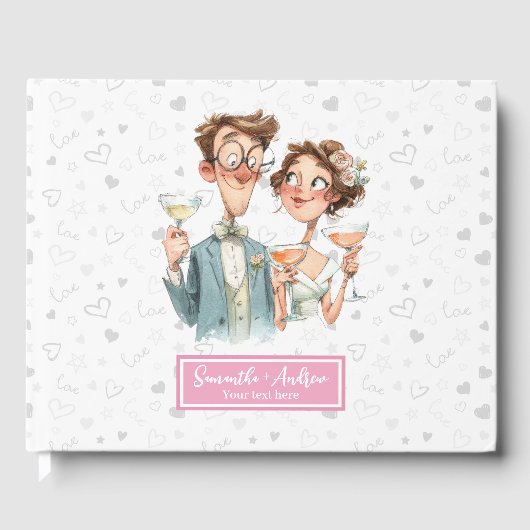 Hilaried Mariage Livre d'invité Quirky Couple Art (Recto)