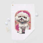 Hilarisch Bichon Frise Ras Bloemen Sticker Golfhanddoek (Insitu)