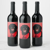 Hilarisch zwart lab op rode achtergrond glimlach wijn etiket (Flessen)