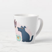 Hilarische kat, hond en goudvis Cartoon tekening Latte Mok (Rechterhoek)