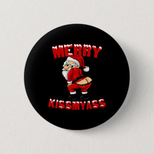 Hilarische Merry Kissmy Kerstman Ronde Button 5,7 Cm
