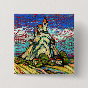 Hill Castle Fantasy Vierkante Button 5,1 Cm