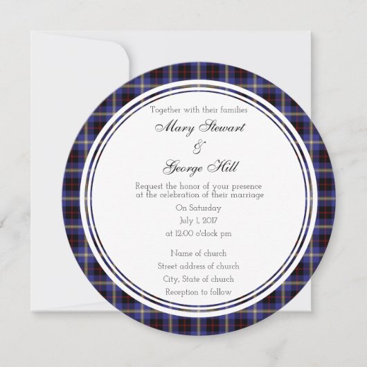 Hill Scottish Mariage Round Invitation (Devant)