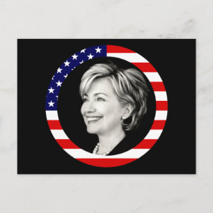 hillary clinton. amerikaanse vlag. picturesque. briefkaart