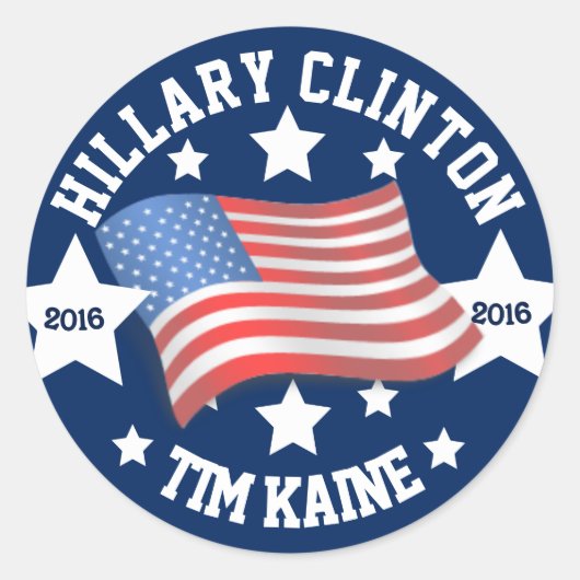 Hillary Clinton en Tim Kaine 2016 Ronde Sticker (Voorkant)
