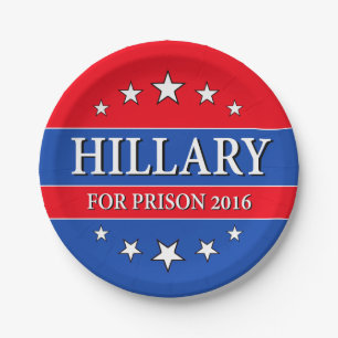 "HILLARY FOR PRISON 2016" PAPIEREN BORDJE
