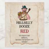 HillBilly Grill Red Wine/Booze Label. Wijn Etiket (Enkel label)