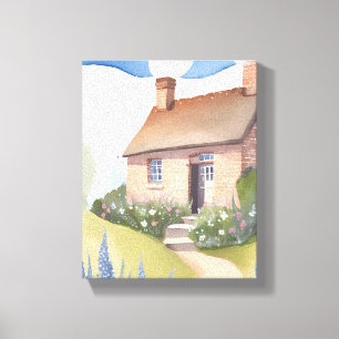 Hillside Cottage   Aquarel Bakstenen Huisschilderi Canvas Afdruk