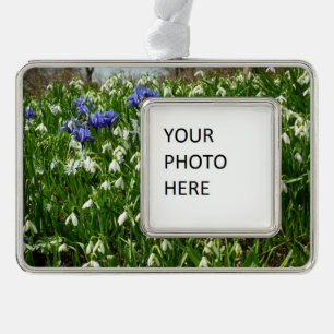 Hillside of Early Spring Flowers Landscape Verzilverd Kader Ornament