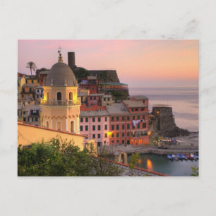 Hillside stad Vernazza 's avonds, Cinque Briefkaart
