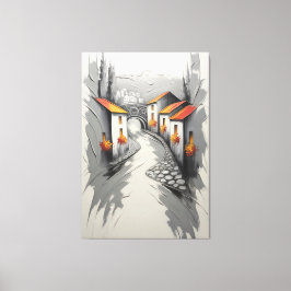 Hillside Village Pathway Canvas Afdruk