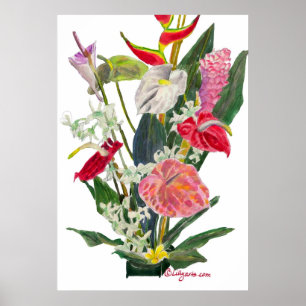 Hilo Flowers Waterverf Print and Poster