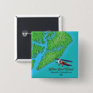 Hilton Head eiland South Carolina Kaart Vierkante Button 5,1 Cm