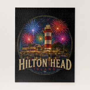 Hilton Head Island Lighthouse Patriottische Vuurwe Legpuzzel