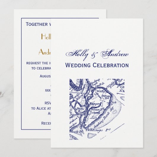 Hilton Head Island SC Carte Vintage Marine Blue (Devant / Derrière)