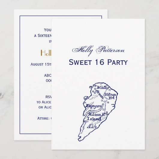 Hilton Head Island SC Carte Vintage Marine Blue (Devant / Derrière)