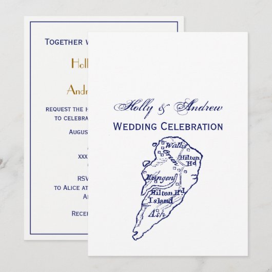 Hilton Head Island SC Carte Vintage Marine Blue (Devant / Derrière)