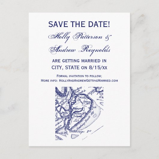 Hilton Head Island SC  Map Navy Blue Aankondigingskaart (Voorkant)