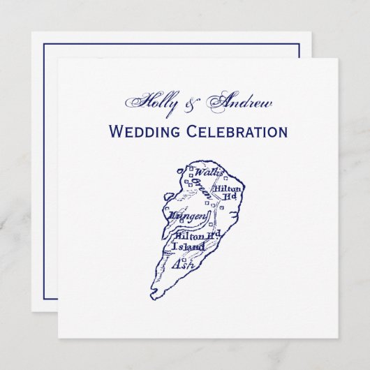 Hilton Head Island SC  Map Navy Blue Kaart (Voorkant / Achterkant)