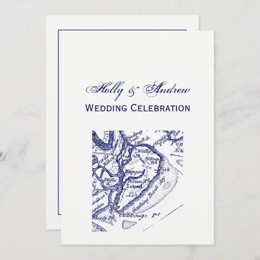 Hilton Head Island SC  Map Navy Blue Kaart (Voorkant / Achterkant)