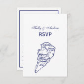 Hilton Head Island SC Map Navy Blue RSVP Kaartje (Voorkant / Achterkant)