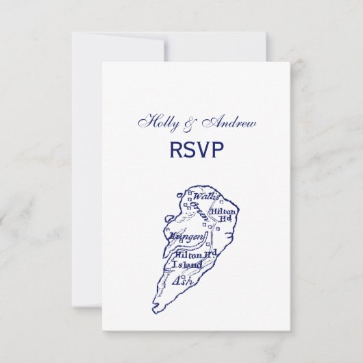 Hilton Head Island SC  Map Navy Blue RSVP Kaartje (Voorkant)