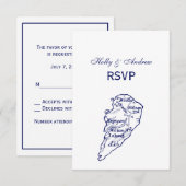 Hilton Head Island SC  Map Navy Blue RSVP Kaartje (Voorkant / Achterkant)