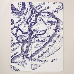 Hilton Head Island SC Map Navy Blue Sherpa Deken