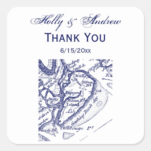 Hilton Head Island SC  Map Navy Blue Vierkante Sticker (Voorkant)