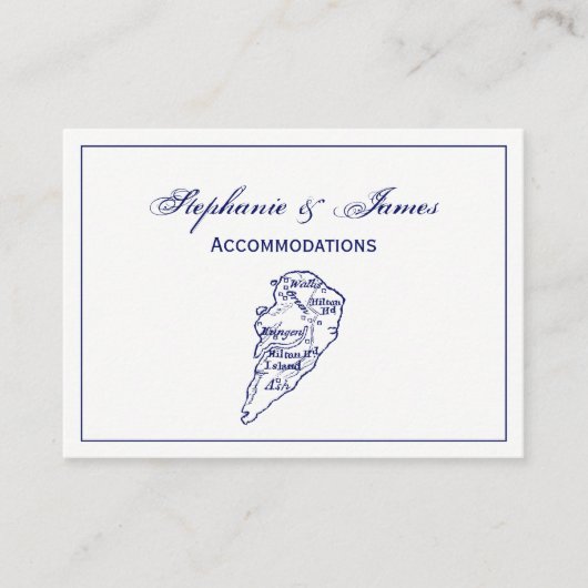 Hilton Head Island SC  Map Navy Blue Visitekaartje (Voorkant)