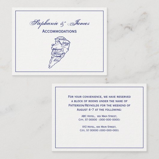 Hilton Head Island SC Map Navy Blue Visitekaartje (Voorkant / Achterkant)