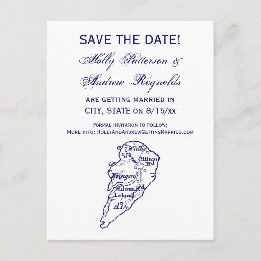 Hilton Head Island SC Vintage Kaart Navy Blauw (Voorkant)