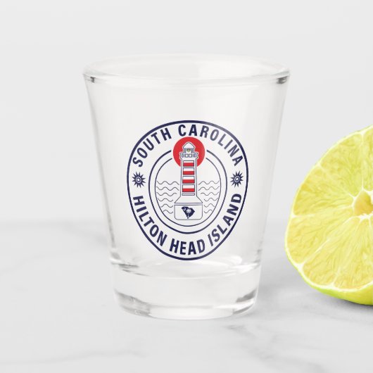 Hilton Head Island Vuurtoren Retro Sunset Shot Glas (Voorkant)