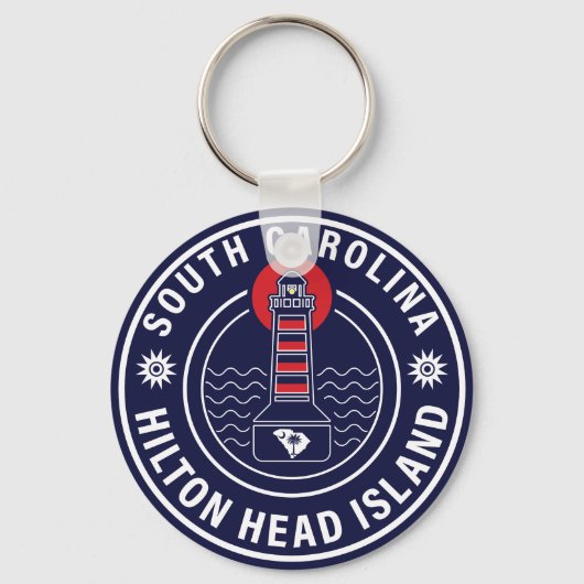Hilton Head Island Vuurtoren Retro Sunset Sleutelhanger (Voorkant)