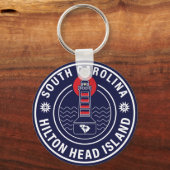 Hilton Head Island Vuurtoren Retro Sunset Sleutelhanger (Achterkant)