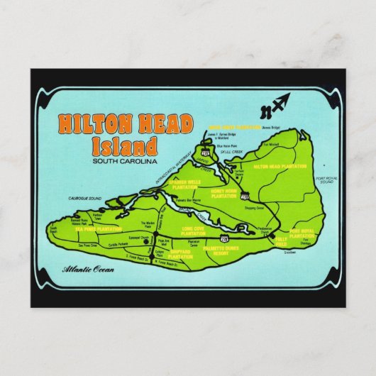 Hilton Head SC Eiland Kaart Ansichtkaart (Voorkant)